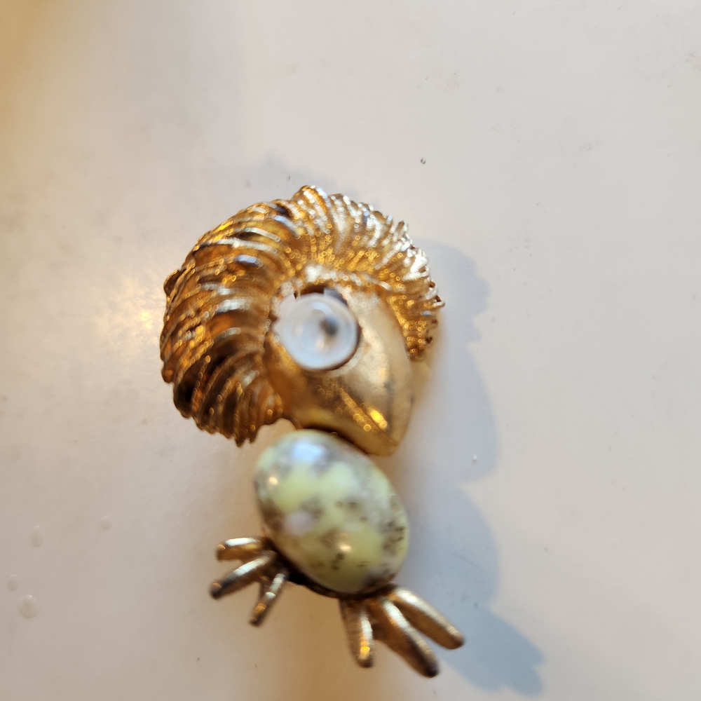 Vintage Gold and White Bird Brooch Unmarked